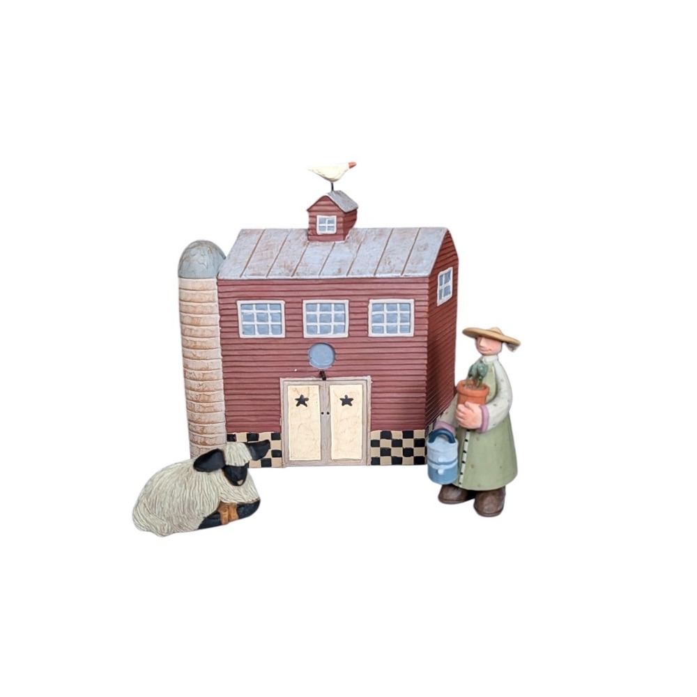 VTG Williraye Studio Red Apple Farm 3pc WW7728 Barn Gardener Sheep Cottagecore